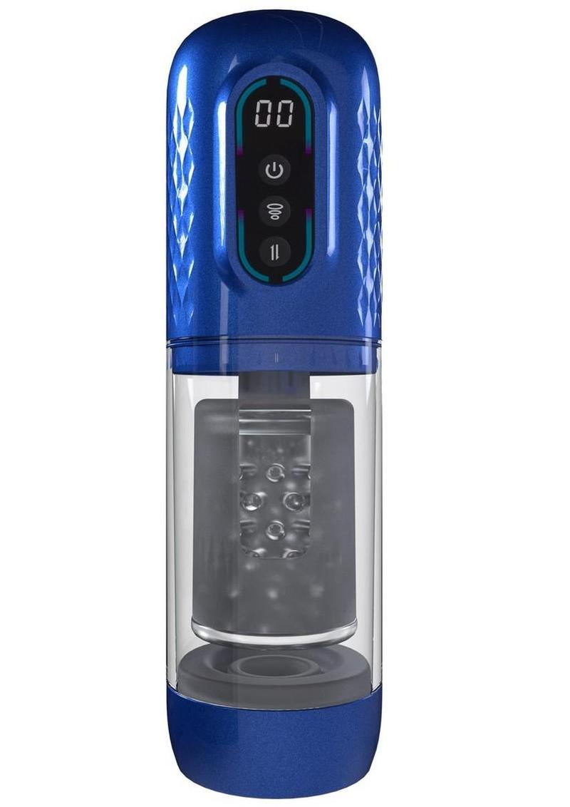 Pumped Vortex Multi Function Suction Rotating Thrusting Rechargeable Masturbator - Metallic - Blue