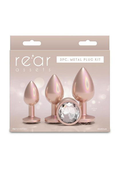 Rear Assets Tapered Trainer Chrome Plated Anal Plugs Kit - Tan - 3pc/Set