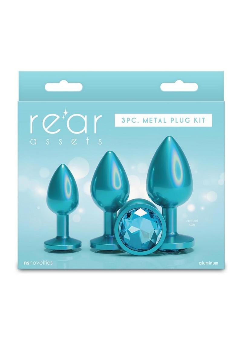 Rear Assets Tapered Trainer Chrome Plated Anal Plugs Kit - Teal - 3pc/Set
