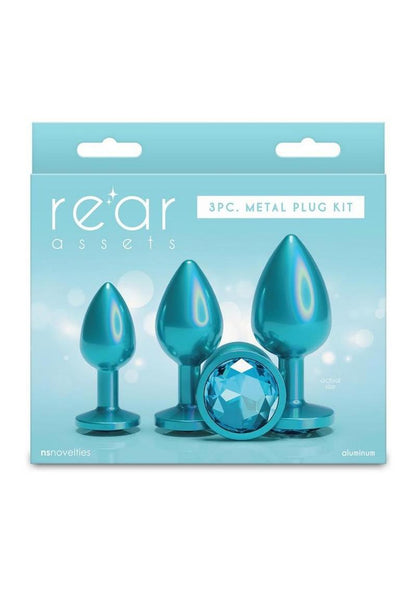 Rear Assets Tapered Trainer Chrome Plated Anal Plugs Kit - Teal - 3pc/Set