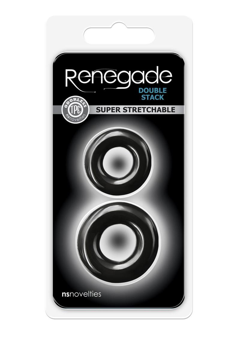 Renegade Double Stack Super Stretchable Cock Rings - Black - Set Of 2
