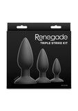 Renegade Triple Strike Silicone Anal Plug Kit - Black - 3pc/Set