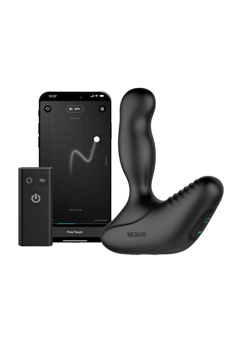 Revo Stealth App Enabled Rechargeable Silicone Rotating Prostate Massager with Remote Control - Black