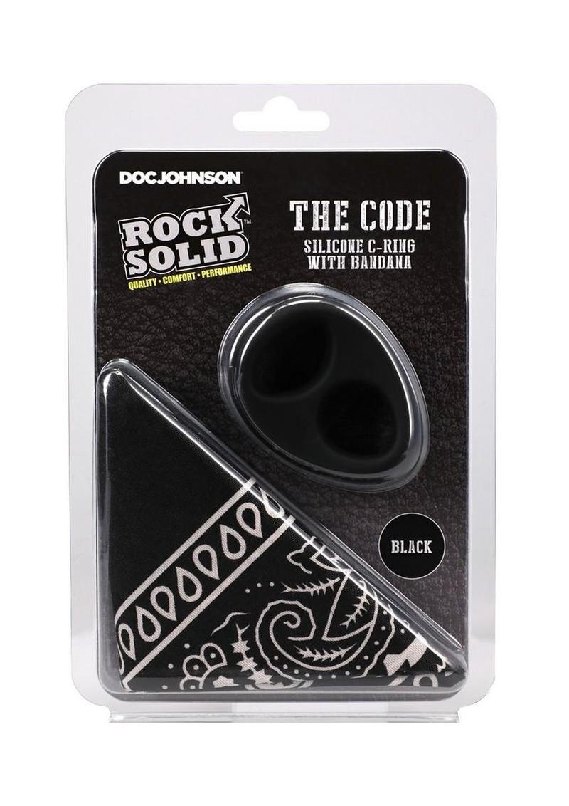 Rock Solid The Code Silicone Cock Ring with Bandana - Black