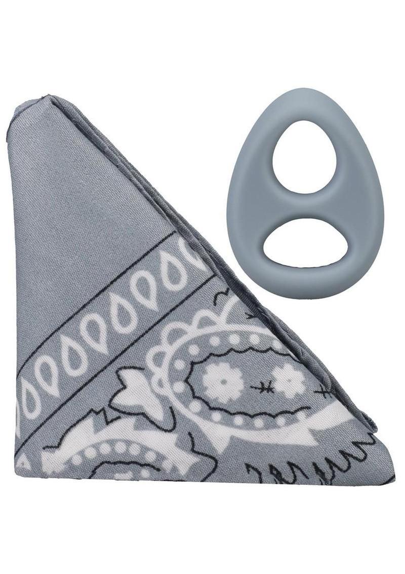 Rock Solid The Code Silicone Cock Ring with Bandana - Black/Gray/Grey