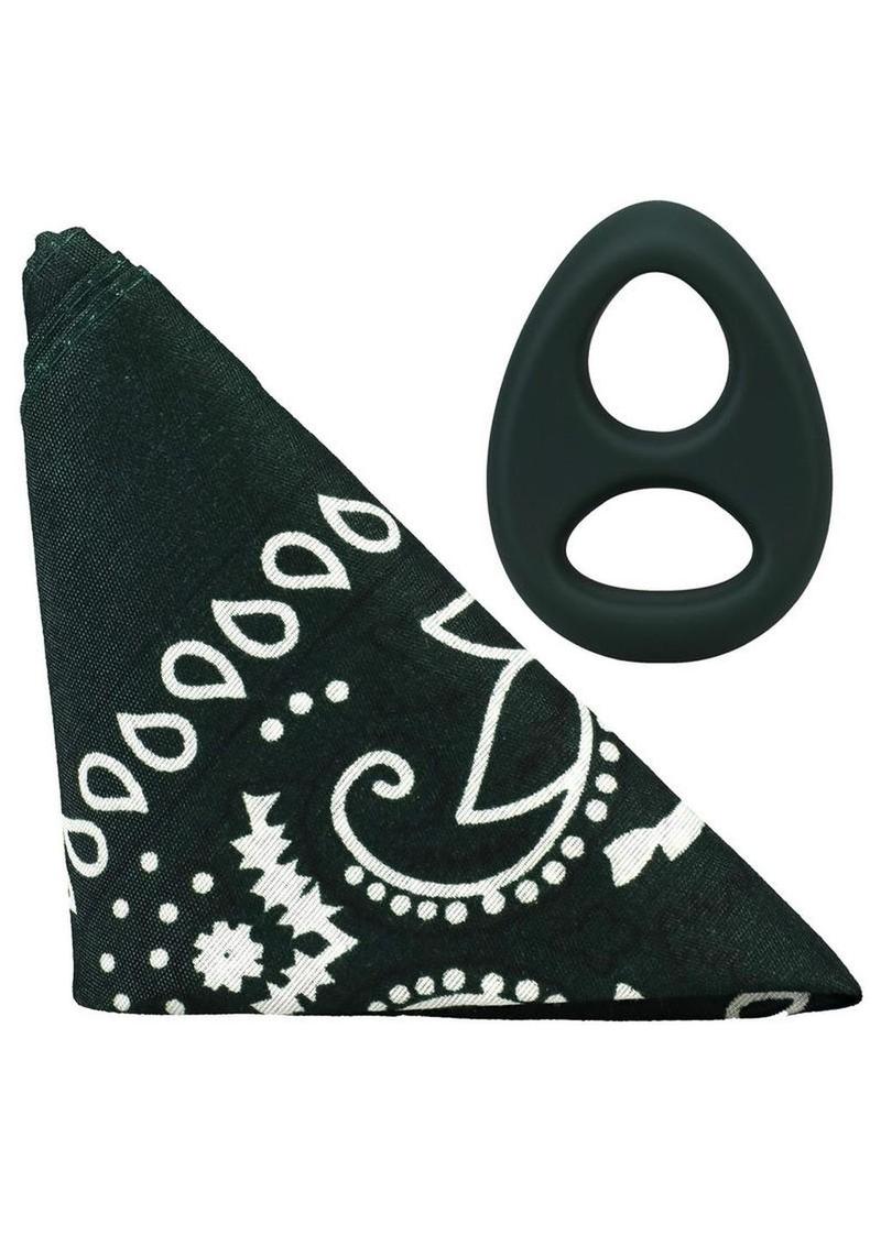 Rock Solid The Code Silicone Cock Ring with Bandana - Black/Green