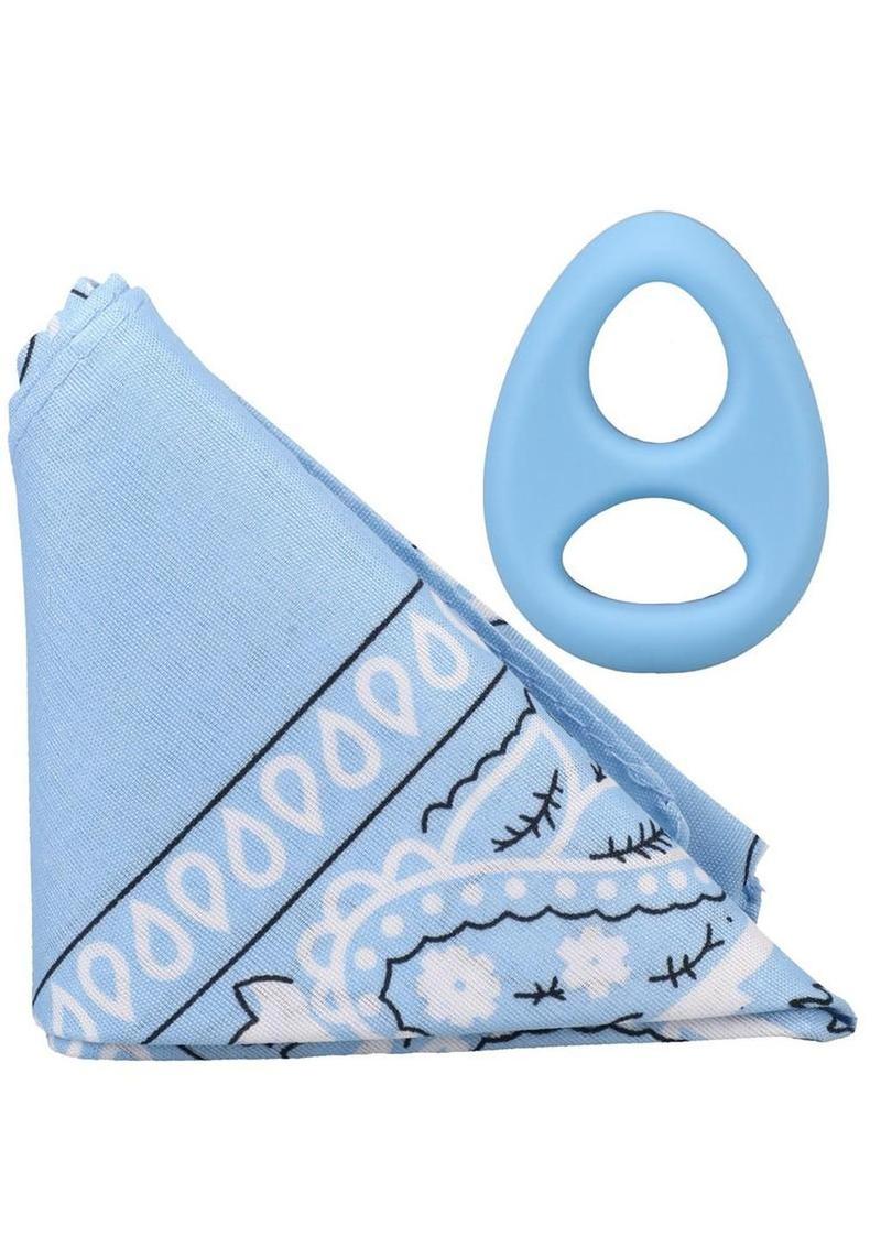 Rock Solid The Code Silicone Cock Ring with Bandana - Blue/Light Blue/White