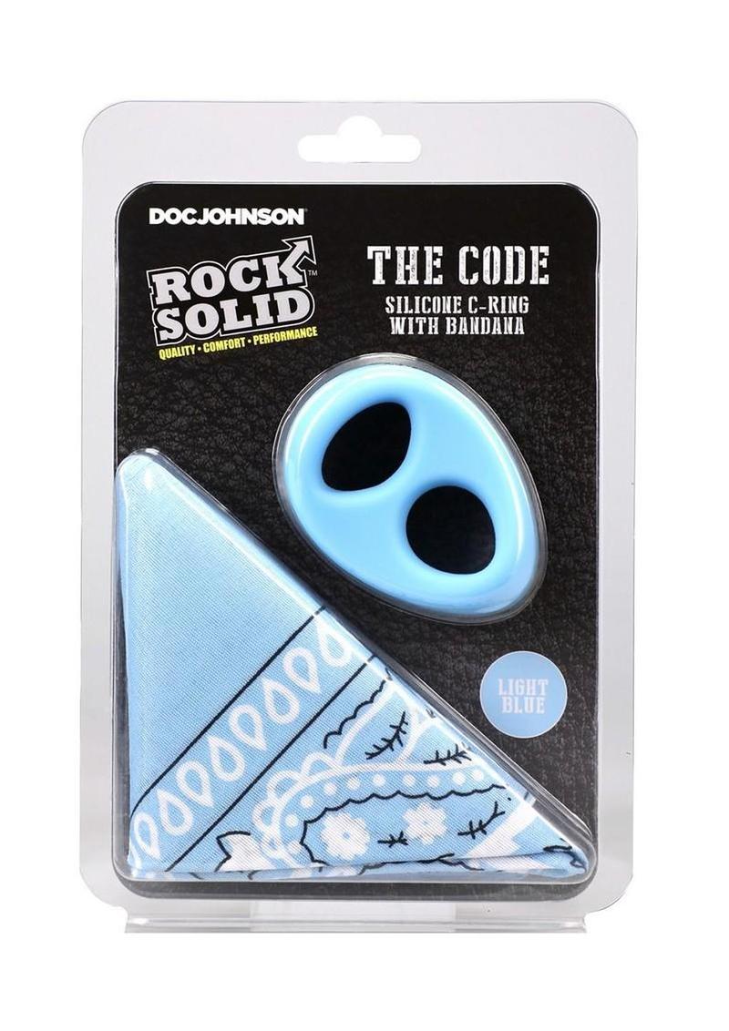 Rock Solid The Code Silicone Cock Ring with Bandana - Blue/Light Blue/White