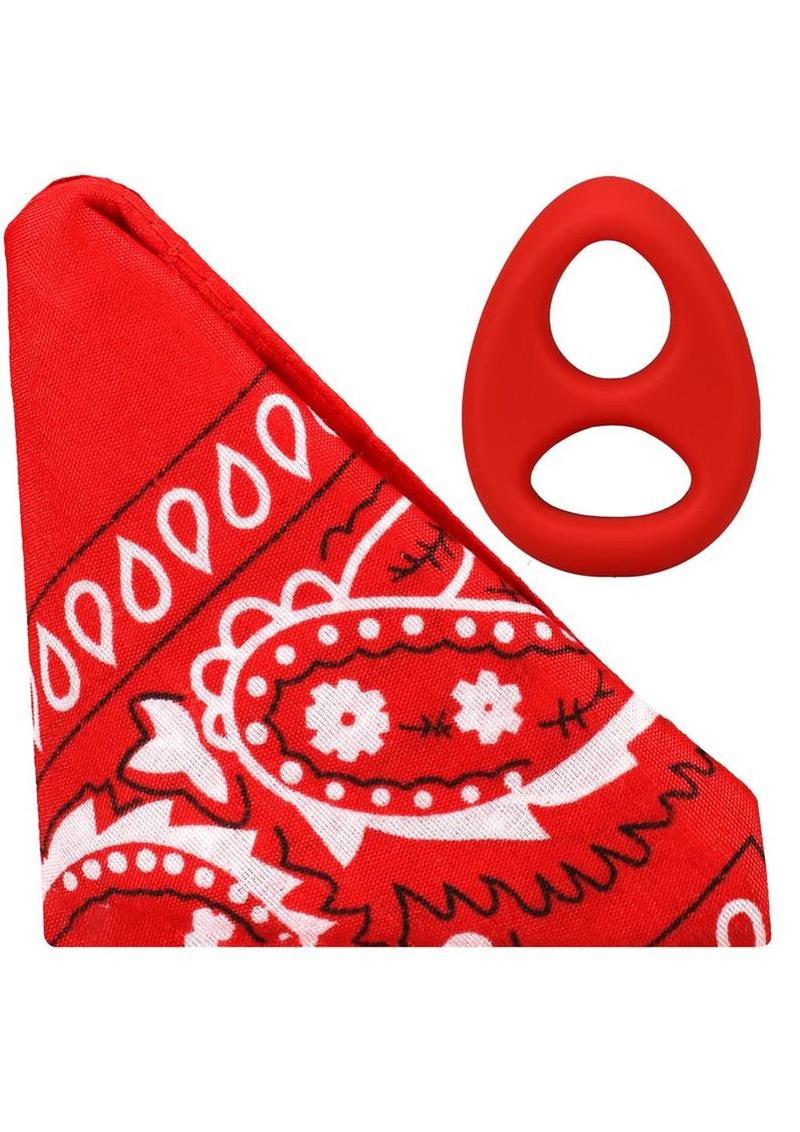 Rock Solid The Code Silicone Cock Ring with Bandana - Black/Red