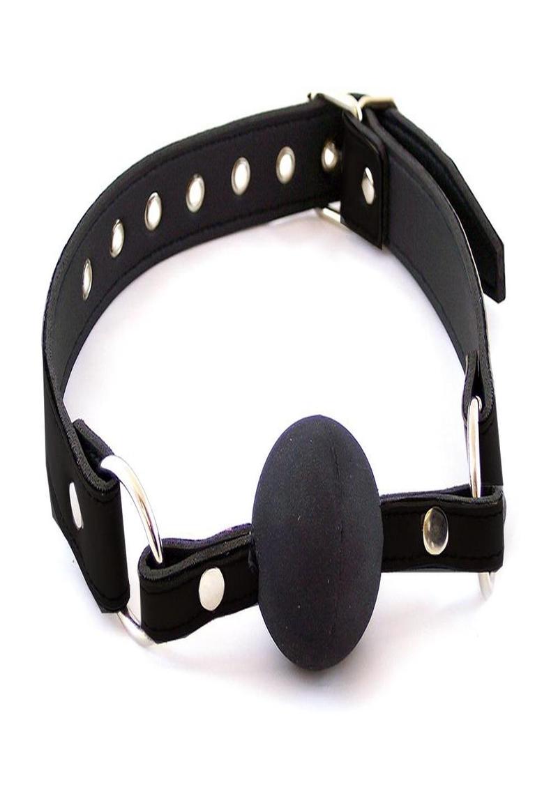 Rouge Fetish Play Leather Adjustable Ball Gag with Metal Accents - Black/Metal