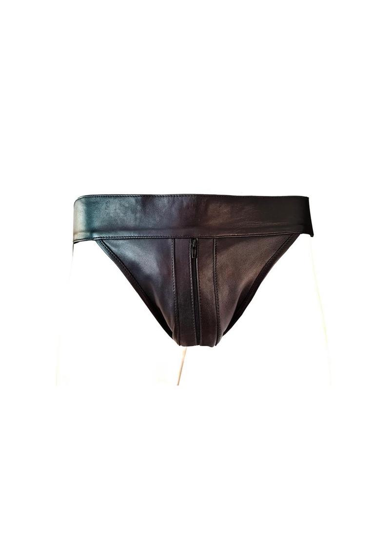Rouge Leather Zip Jocks - Black - XLarge