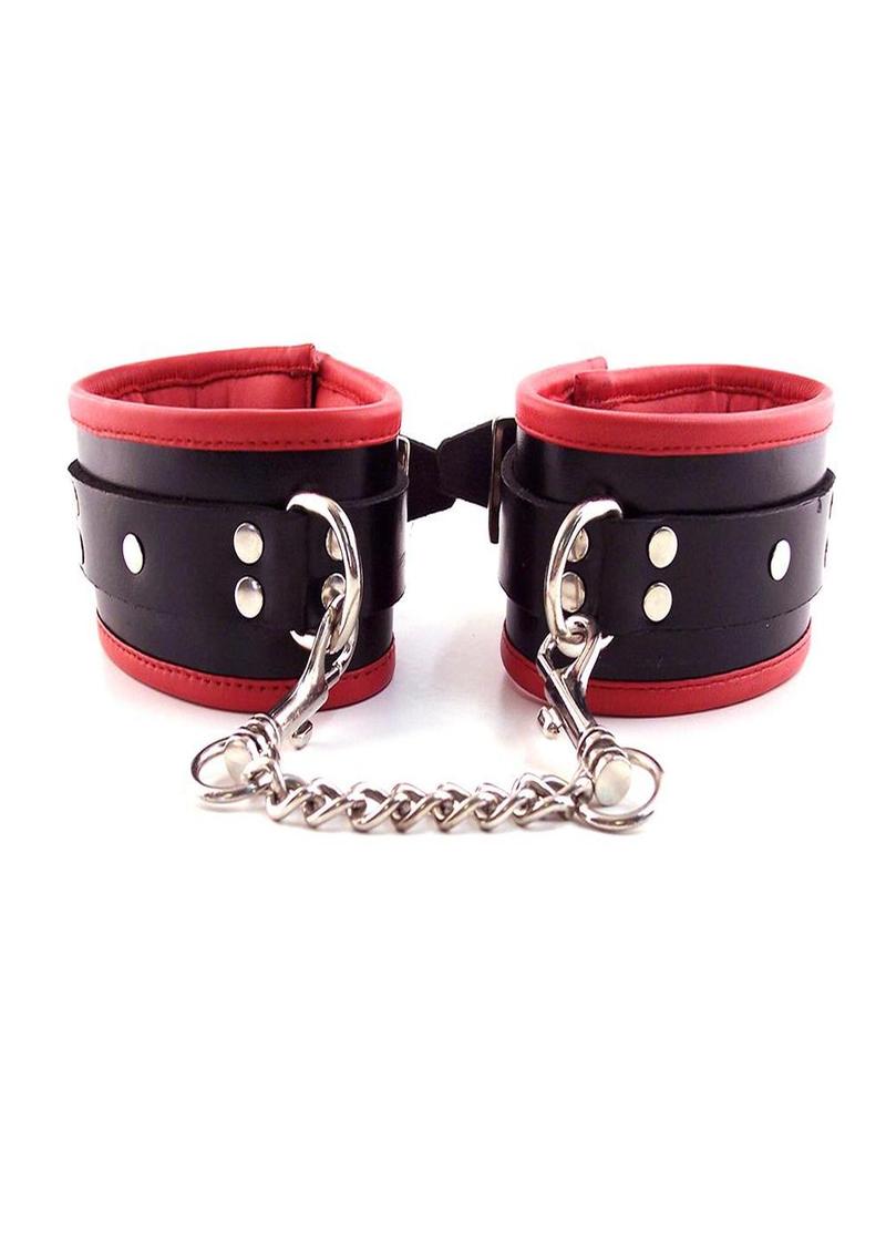 Rouge Padded Leather Adjustable Ankle Cuffs - Black/Multicolor/Red