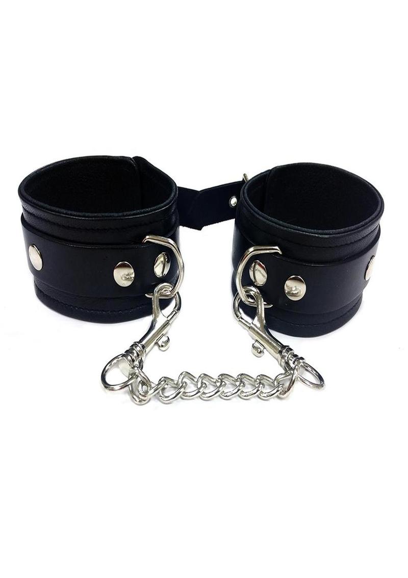 Rouge Plain Leather Adjustable Ankle Cuffs - Black