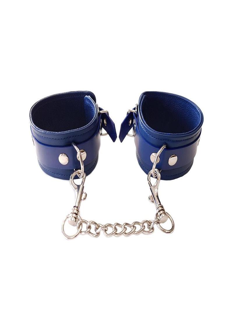 Rouge Plain Leather Adjustable Wrist Cuffs - Blue