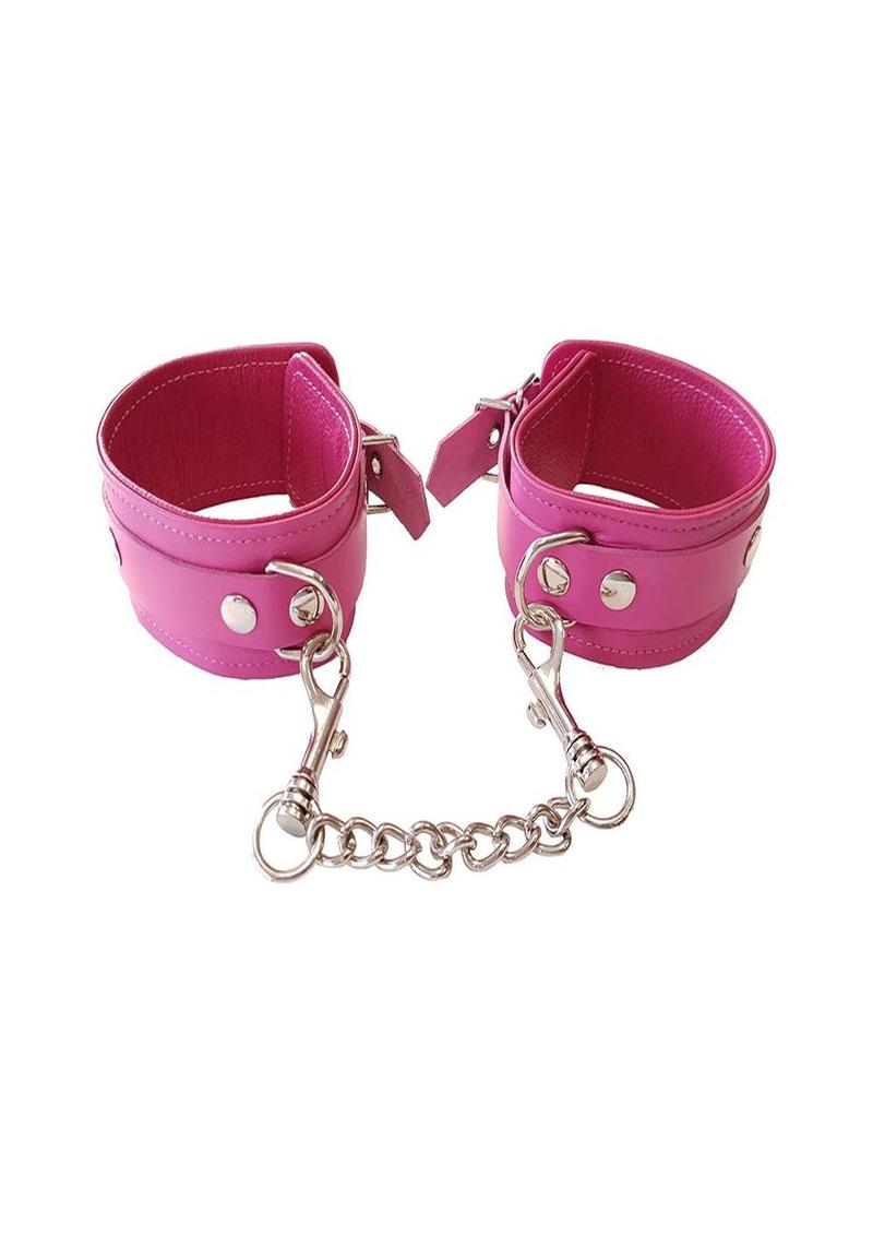 Rouge Plain Leather Adjustable Wrist Cuffs - Pink