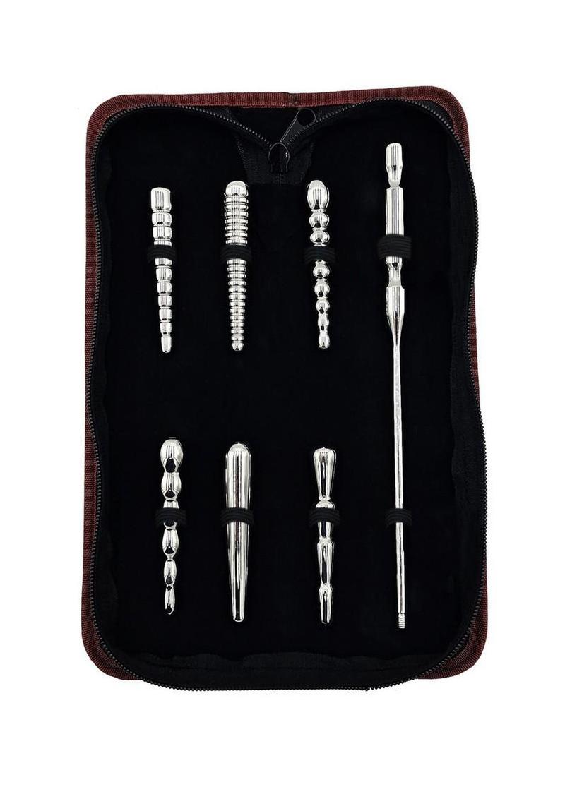 Rouge Stainless Steel Penis Plug Set with Handle - Silver