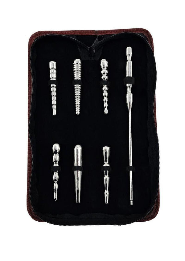 Rouge Stainless Steel Penis Plug Set with Handle - Silver