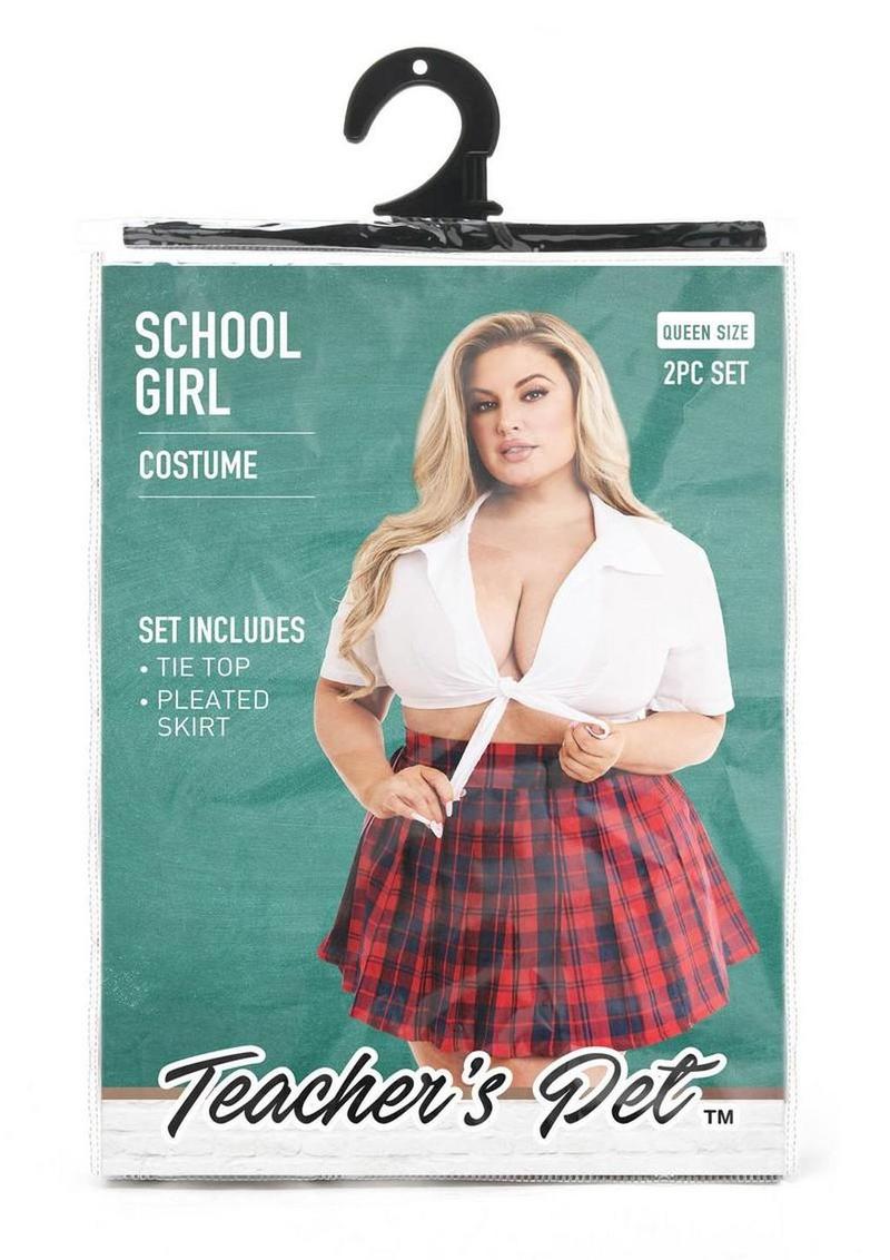 Teacher's Pet Schoolgirl Costume - Red/White - Queen - 2 Piece