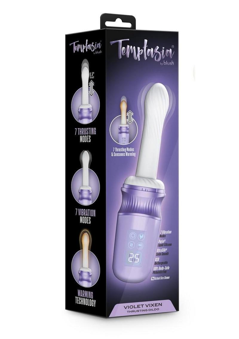 Temptasia Violet Vixen Rechargeable Silicone Thrusting Dildo Vibrator with Mount - Purple
