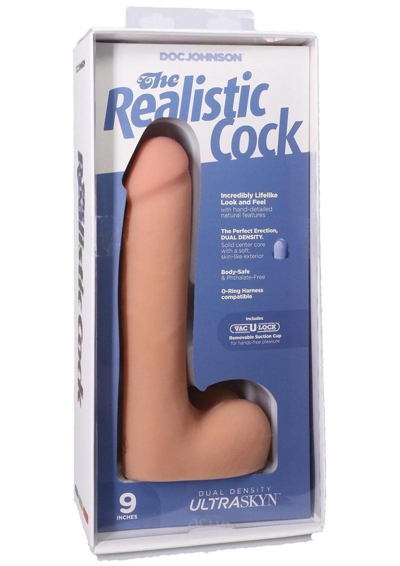 The Realistic Cock with Balls Ultraskyn Removable Vac-U-Lock Suction Cup - Vanilla - 9in