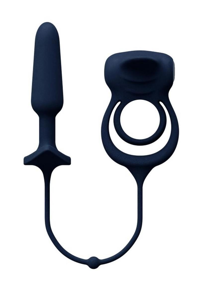 Vedo Humper Rechargeable Silicone Dual C-Ring with Anal Plug - Black - 5in