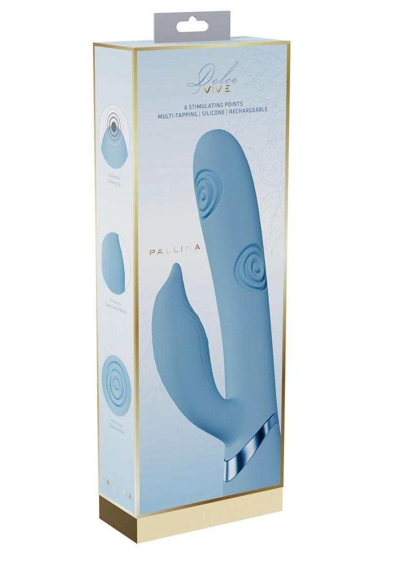 Vive Pallina Rechargeable Silicone Triple Motor G-Spot Vibrating and Tapping Beads Clit Stimulator - Blue