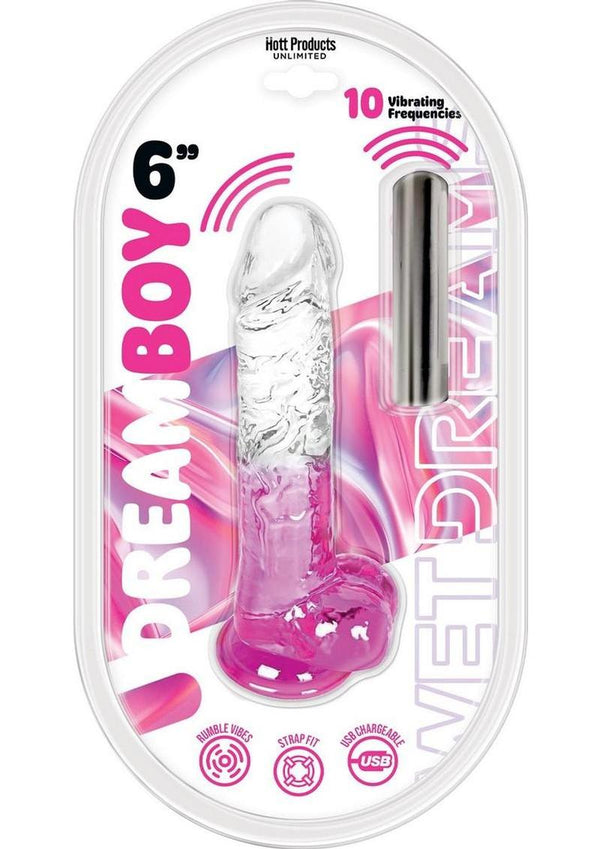 Wet Dreams Dream Boy Jelly Vibrating Dildo - Clear/Magenta/Purple - 6in