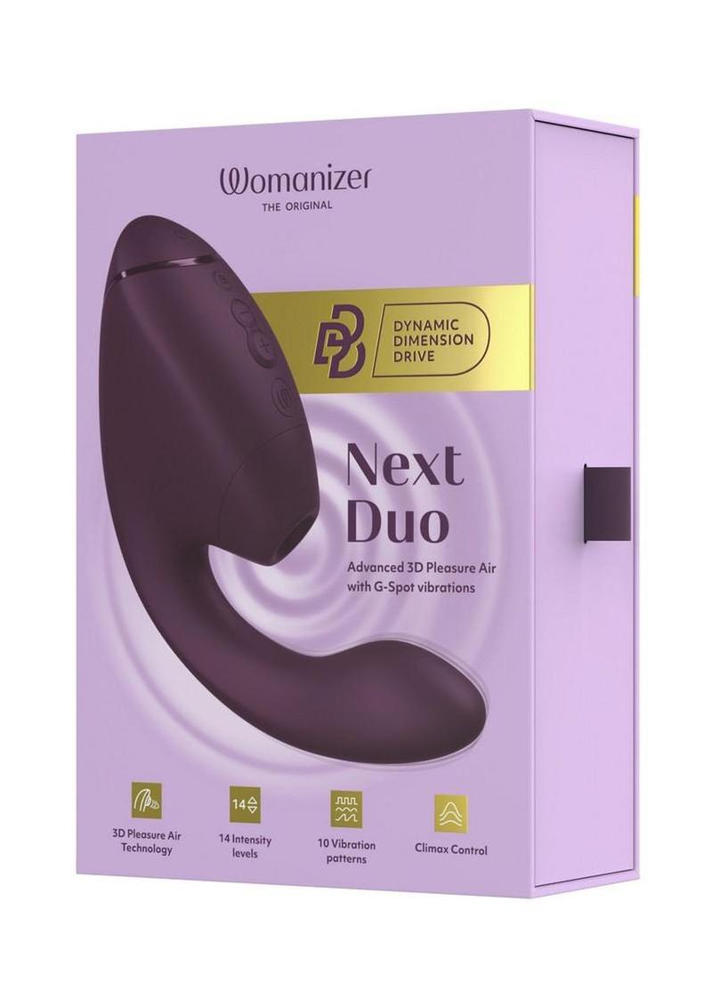 Womanizer Next Duo Rechargeable Silicone Dual G-Spot and Clitoral Stimulator - Dark - Purple
